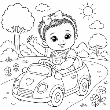 Desenho para colorir da Brenda dirigindo um carrinho infantil